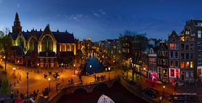 Oude Kerk and Red Light District. Amsterdam, Netherlands