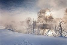 Foggy morning, Moscow region, Pehorka river