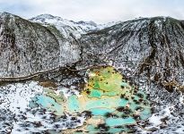 Multi-Colored Pond among mountains, Huanglong, Sichuan, China