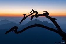 Sunset over Huangshan mountains