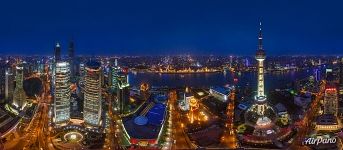 Shanghai. Oriental Pearl Tower and Sky-Scrapers at Night