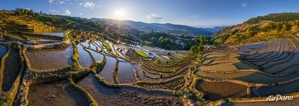 Yuanyang rice terraces. Bada Terraces at sunset