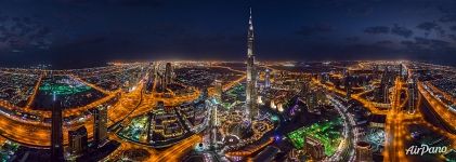 Panorama of Burj Khalifa at night. Dubai, UAE Panorama of Burj Khalifa at night. Dubai, UAE