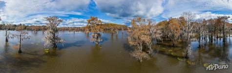 Autumn on the lake in Texas. Panorama