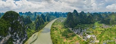 Above Li River. Between hills. Guilin Mountains, China