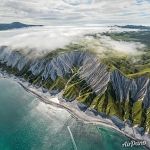 White cliffs on the coast of the Sea of Okhotsk