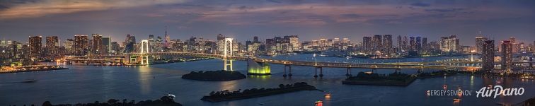Panorama of the Rainbow Bridge at night, Tokyo (39938x7919 px)