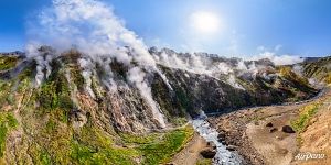 Geyser complex "Vitrazh" from the altitude of 50 meters